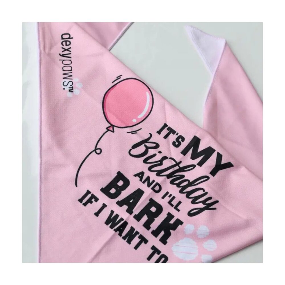 Dog Bandana "It's My Birthday I'll Bark If I Want To" Pink Sz S/M, New, Cooling